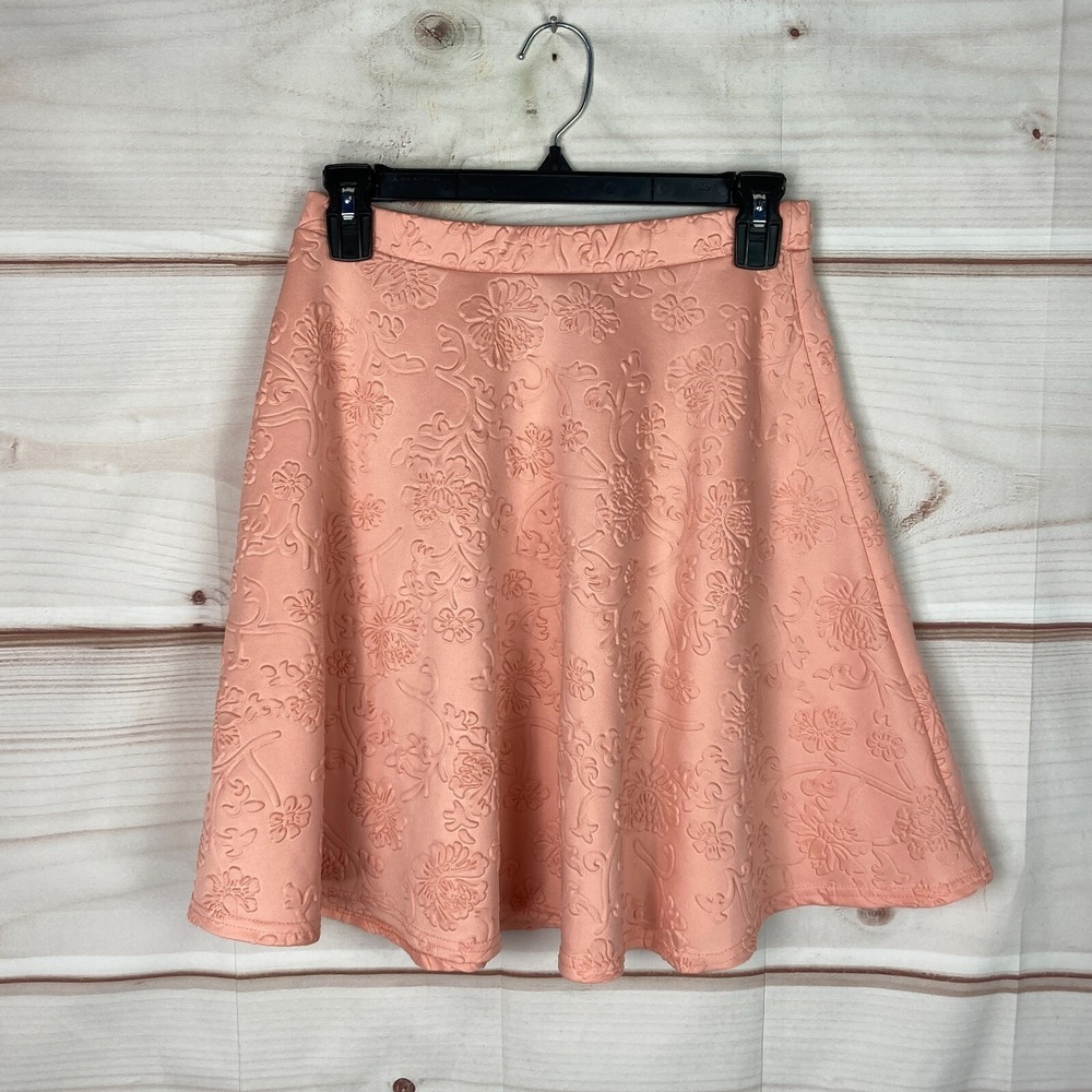 Jon & Anna Skirt Womens Medium Orange Swing Skater Pull On Floral Solid Short